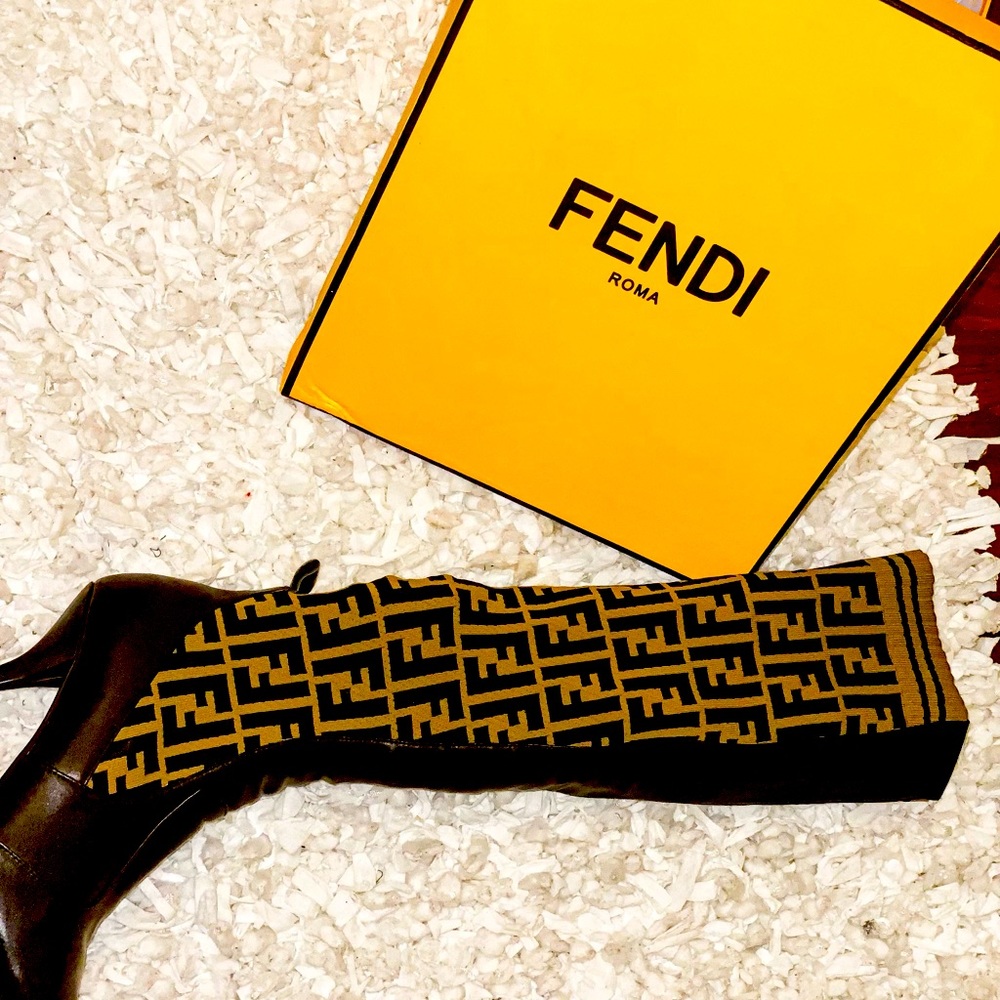 Fendi Black and Gold Heeled Boots